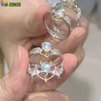 【 M-ZONE8】แฟชั่น Angel Devil Moonstone แหวนคู่สำหรับผู้หญิงผู้ชายเปิดเครื่องประดับปรับได้ Gift