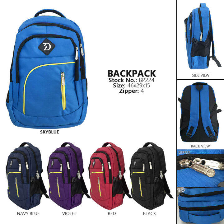 3D Backpack 3 Zipper Bagpack / Student Bag / Unisex Backpack Front ...