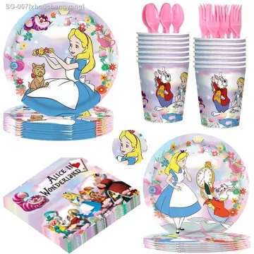 Alice in Wonderland Party Decorations Supplies 1st Birthday Girl Serves 10  Guests Tablecloth,Plates, Cake Plates