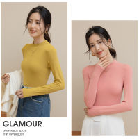 เสื้อแขนยาวสีขาว T เสื้อเชิ้ตผู้หญิงใส่ด้านในแบบใหม่ฤดูใบไม้ร่วงเสื้อคอกลมรัดรูปสไตล์ตะวันตกเข้ารูปดูผอมเพรียว