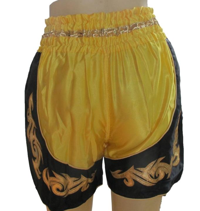 เหลืองดำ-สวยงามเท่-นักสู้สุดยอดของมวยไทยด้วยสีสันกางเกงมวยที่สดใส-ไซต์-m-เด็ก-เหมาะสำหรับผู้ที่มีเอว-24-27-thai-beautiful-thai-boxing-2-tone-boxer