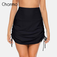 Charmo Womens High Waisted Drawstring Swim Skirts Ruched Tummy Control Swimsuit Bottoms