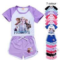 【Ready Stock】 ♀✓✹ C22 Frozen Fashion suit boys girls pajamas short-sleeved T-shirt home clothes childrens wear sports shorts suit