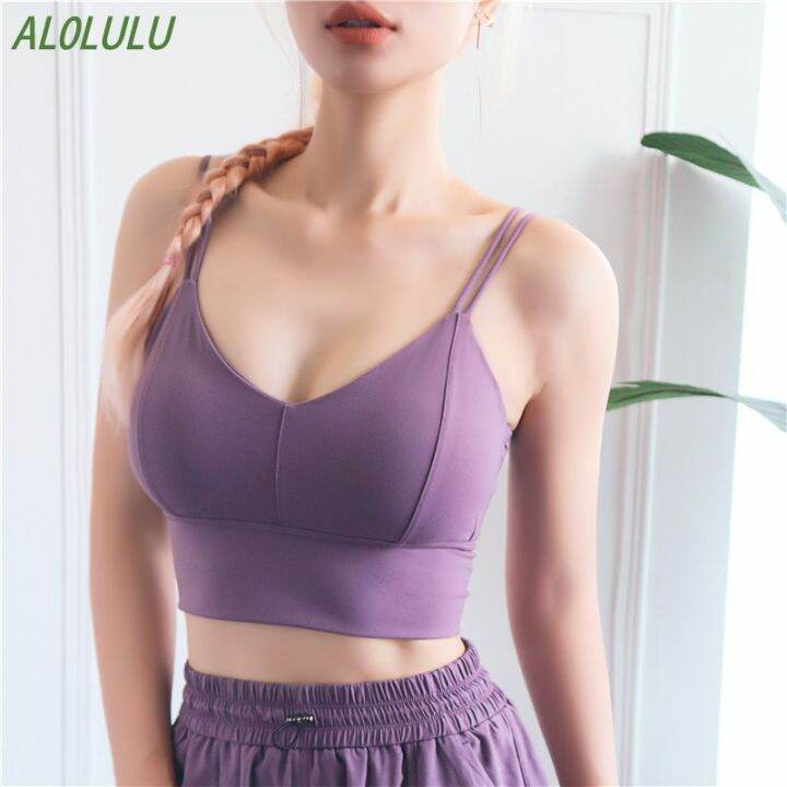 เสื้อกล้ามแฟชั่น-al0lulu-สปอร์ตบราสายคู่คอวีสำหรับผู้หญิงเสื้อกล้ามออกกำลังกายระบายอากาศได้ดีชุดชั้นในโยคะเสื้อแนบเนื้อวิ่งจ๊อกกิ้งกลางแจ้ง