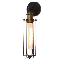 Loft Iron Black Wall Lamp Vintage Metal Cage E27 Wall Lights Sconce Bedroom Bar Counter Corridor Modern Indoor Lighting Lampshad