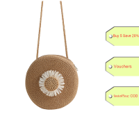 ?Arrive in 3 days?กระเป๋าสาน ถุงผ้า Circle Straw Woven Messenger Bag Female Summer Beach Round Rattan Women Cross Body Handbags [Returned within 7 days]