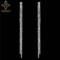 [A alamode] TREAZY Simple Rhinestone พู่ยาวต่างหูสำหรับงานแต่งงานของผู้หญิงแขวน Dangle เจ้าสาว Brincos