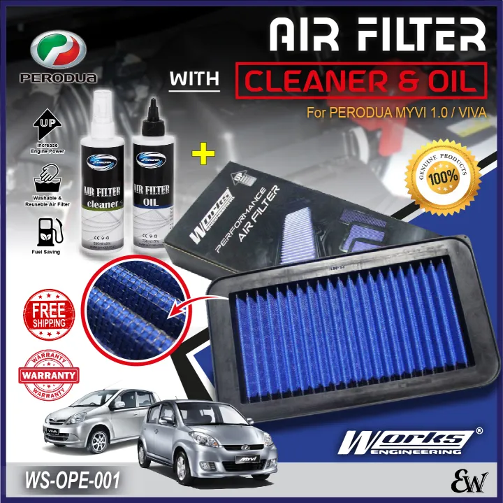 Works Engineering Air Filter + Cleaner Kit Perodua Axia Bezza 1.0 1.3
