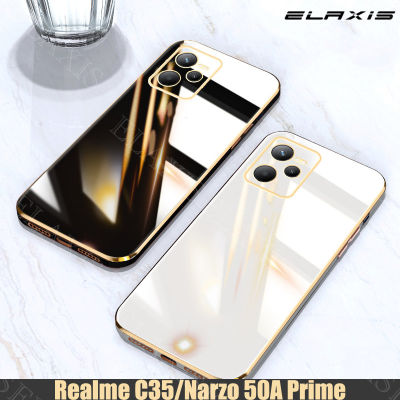 ELAXIS เคสโทรศัพท์ Realme C35/Realme Narzo 50A,เคสนิ่มขอบตรงชุบหรูกันกระแทกฝาหลัง