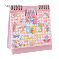 Andrewxdi 2023การ์ตูนกระต่ายเดสก์ท็อปปฏิทินสีชมพูกระดาษปฏิทิน Dual Daily Scheduler ตาราง Planner รายปี Organizer สาวสำนักงานของขวัญ