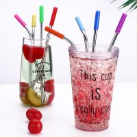 Reusable Drinking Straw Sets Reusable Stainless Steel Colorful Straight Bent Straw With Cleaner Brush Eco Friendly Bar Accessory