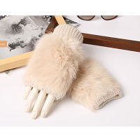 Female Fingerless Real Rabbit Fur Gloves Women Warm Knitted Half Finger Autumn Winter Knit Gloves Soft Plush Gloves Hand Mitten