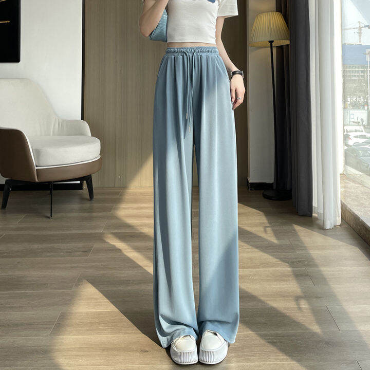 2023-narrow-version-cuprammonuium-ice-silk-wide-leg-pants-womens-spring-summer-thin-high-waist-drooping-narrow-version-straight-sports-casual-pants