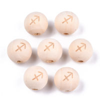 200Pcs Conslation Natural Wood Beads Zodiac Sign Round Loose Spacer Large Hole Beads for DIY Bracelet Necklace Jewelry Making