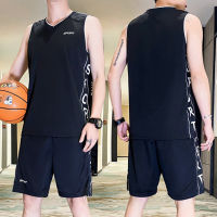 Outdoor Sportswear Suit Mens Summer New Mens Quick-Drying V-Neck Vest Shorts Sleeveless T-Shirt Ice Silk Basketball Suit