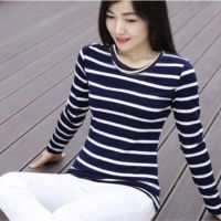 2021 O Neck T Shirt Woman Autumn Long Sleeve Shirt Woman T-shirt Loose Korean Style Striped Plus Size Women Oversized Shirts