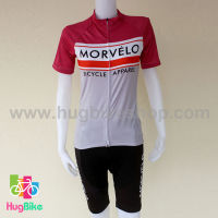 ชุดจักรยานผู้หญิงแขนสั้นขาสั้น Morvelo 16 (03) สีเทาชมพูขาว