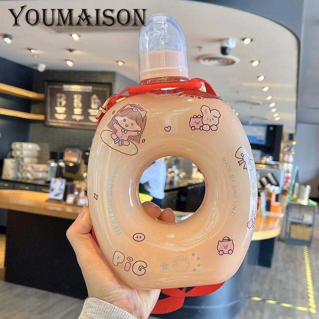 creative-cute-circle-plastic-water-bottle-straw-cup-outdoor-sports-portable-water-cup-girls-anti-fall-summer-drink-cup