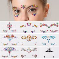 3D Sexy Face Tattoo Stickers Disposable Rhinestone Pearl Tattoo Stickers Glitter Fake Tattoos Masquerade Party Face Jewellery Stickers