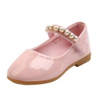 Girls Leather Shoes Pearl Buckle Princess Shoes Childrens Soft Soles Black Little Girl Baby Performance Shoes