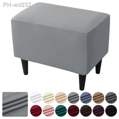 Solid Color Ottoman Cover Elastic High Stretch Rectangle Footrest Chair Slipcover Shoe Stool Protector For Home Hotel Decoration