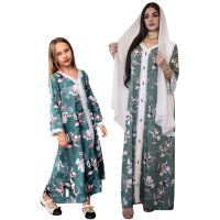 【hot】 2023 Floral Print Eid Saudi Arabia Abaya Jalabiya Muslim   Dresses Children Beach