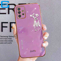 สำหรับ Samsung Galaxy A04 A04e A04s A14 A13 A23 A32 A33 A52 A52S A53 A72 A73 Luxury 6D เพชร Glitter Elk Deer เคสโทรศัพท์สีชุบ Glossy กระจกพื้นผิว Soft TPU ปกหลัง