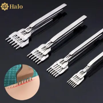 WUTA Leather Hole Punch Tool Pricking Iron Hole Punche 6mm 1/2/4/6 Prong  Tooth Lacing Diamond Stitching Chisel Set for DIY Leather Craft Kits  (Silver) Silver 6mm 1/2/4/6