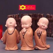 Bộ 3 Tượng Hạnh Phúc- Tượng chú tiểu áo lam chất liệu Composite 8cm
