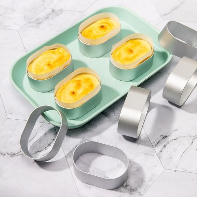 10PCS Baking Mold Mini Aluminium Oval Egg Shape Cheese Cake Rings Half-Cooked Molds Bread Kitchen Baking Tools