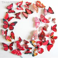 ☫ 12 Pcs Red/White Butterflies Wall Sticker For Home Decor 3D Butterfly Magnet Fridage Decals Bedroom Closets Wedding Decoration