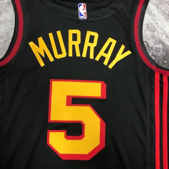 เสื้อกีฬาบาสเก็ตบอล-ลายทีม-atlanta-hawks-dejounte-murray-สีดํา-สําหรับผู้ชาย-2023