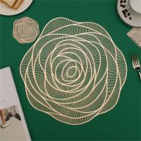 PVC Rose Flower Hollow Non-slip Kitchen Placemat Coaster Insulation Pad Dish Coffee Table Mat Household Hotel Decor Accessories