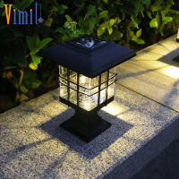 Vimite 2PCS LED ฟโซล่าเซลล์ โคมไฟเสารั้ว Solar Light Outdoor Waterproof Automatic Sensor โคมไฟหัวเสาโซล่าเซล Lawn ไฟตกแต่งสวน for House Yard Christmas Landscape Decor Lighting