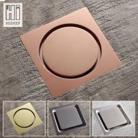 HIDEEP Floor Drain Brass Rose Gold Square 10x10cm Bathroom Shower Waste Grates Strainer Toilet Balcony Water Anti odor Drains