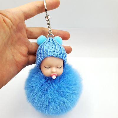 【CC】 Sleeping Baby Fluffy Pompom Hanging Pendant Keychain Keychai