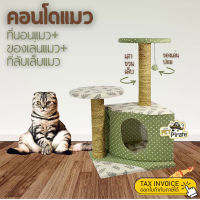 Cat Tree คอนโดแมว 2 ชั้น + อุโมงค์ พร้อมเสาลับเล็บ ที่นอนแมว สำหรับแมวทุกวัย ขนาด 39x32x64 ซม.