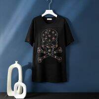 Skull Hot Drilling Short Sleeve T Shirt Summer 2021 New Korean Version Loose Casual Long Tops T085 XS-4XL-5XL-6XL