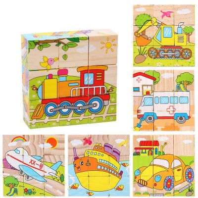 Baby Wooden Block Toys Animal Fruit Traffic Cognize Early Learning Educational Toys For Children Six Side 3D Cube Jigsaw Games