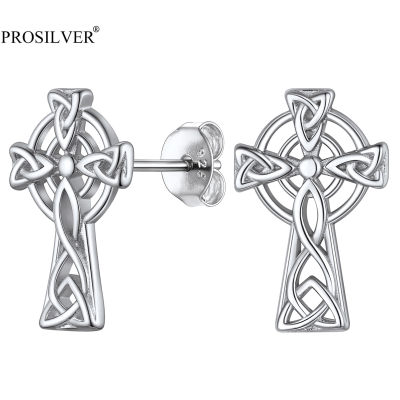 PROSILVER Cross Women Girl Earings 925 Sterling Silver Celtic Knot Vintage Jewelry Western Earrings Hypoallergenic PYE15117B