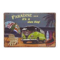 ป้ายสังกะสวินเทจ Paradise... its a share thing, Volkswagen Van, ขนาด 20x30 ซม