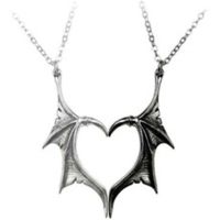 Gothic Punk Devil Wing Couple Necklace for Women Men Dragon Wing Love Heart Pendant Necklace Friendship Necklaces Family Jewelry