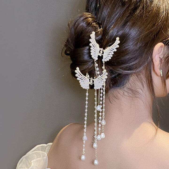 luxurious-hair-jewelry-opulent-hair-pin-pearl-butterfly-hair-accessory-long-tassel-grasping-clip-diamond-studded-hair-clip