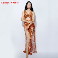 Belly Dance Practice เสื้อผ้าฤดูร้อนใหม่หญิงเซ็กซี่เสือดาวเส้นด้ายแยกคู่ ชุดเสื้อผ้า...