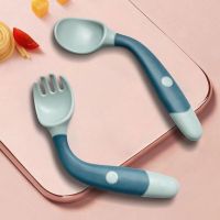 Bendable Silicone Spoon for Baby Utensils Set Auxiliary Food Toddler Learn To Eat Training Soft Fork Infant Children Tableware Bowl Fork Spoon Sets