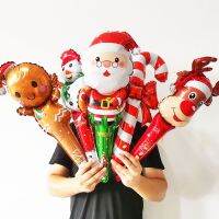 10pcs Christmas Party Balloons Santa Claus Strike Stick Ballon Snowman Candy Cane Happy New Year Merry Christmas Decoration Balloons