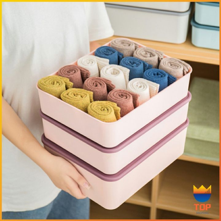 top-อุปกรณ์จัดเก็บ-กล่องเก็บของ-กล่องจัดเก็บถุงเท้า-ชุดชั้นใน-สามารถวางกล่องซ้อนกันได้-storage-box