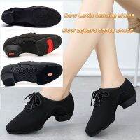 CODhuanglan212 [Ready Stock] New Style Latin Dance Shoes Oxford Cloth Female Adult Teacher Sailor Square Mid-Heel S