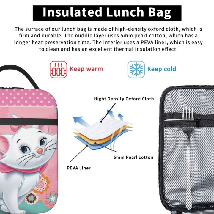 กระเป๋าใส่กล่องอาหารกลางวัน-มีฉนวนกันความร้อน-กันน้ํา-ลายแมวมารี-ใช้ซ้ําได้-สําหรับเด็ก-และผู้ใหญ่