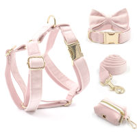 Pink Velvet Dog Harness Personalized Thick Luxury Collar for Dogs Adjustable Soft Padded Dog Collar and Leash Set for Female